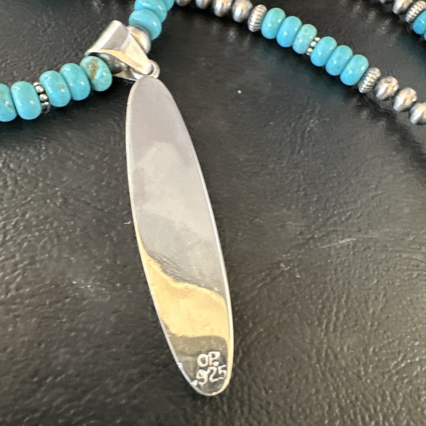 Blue Turquoise Pendant Navajo Pearls Sterling Silver Necklace 15425
