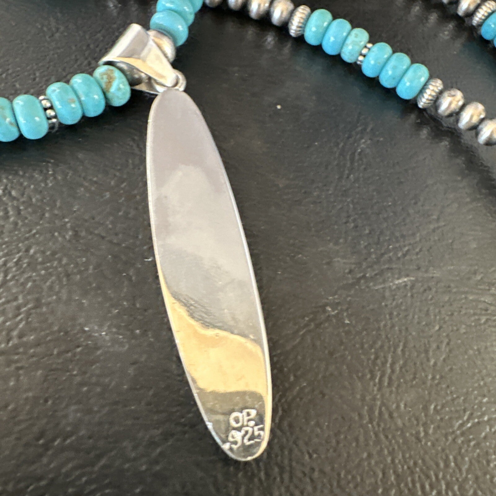 Blue Turquoise Pendant Navajo Pearls Sterling Silver Necklace 15425