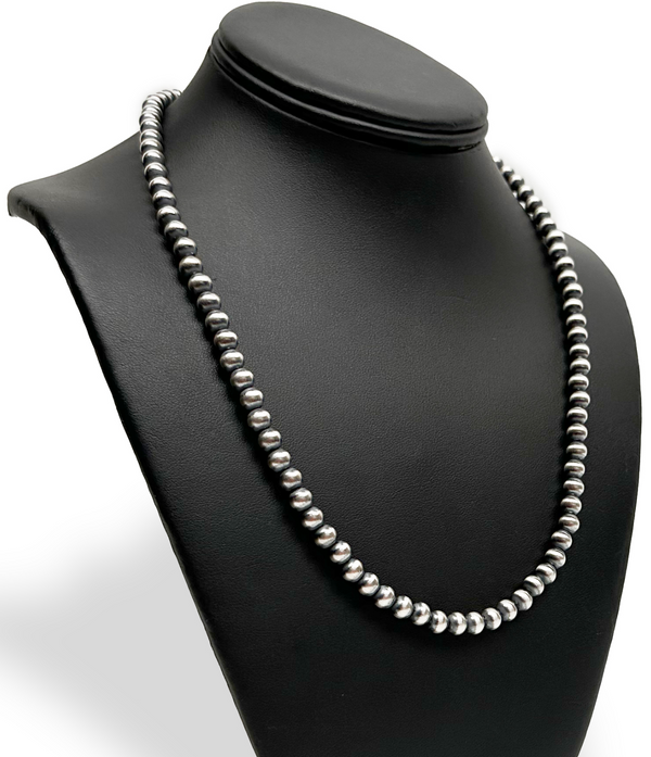 6mm Navajo Pearls 20"Hook Eye Cone Necklace | Sterling Silver | Authentic Native American Handmade