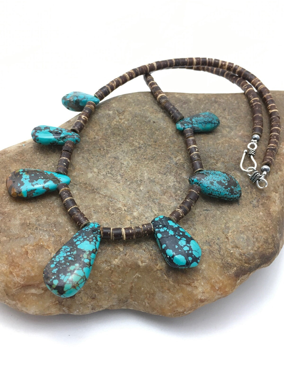 Spiderweb Turquoise & Bone Sterling Silver Santo Domingo Necklace 4286