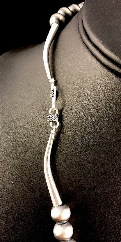 Native American 12mm Sterling Silver Navajo Pearls 24" Hook & Eye Cone Necklace