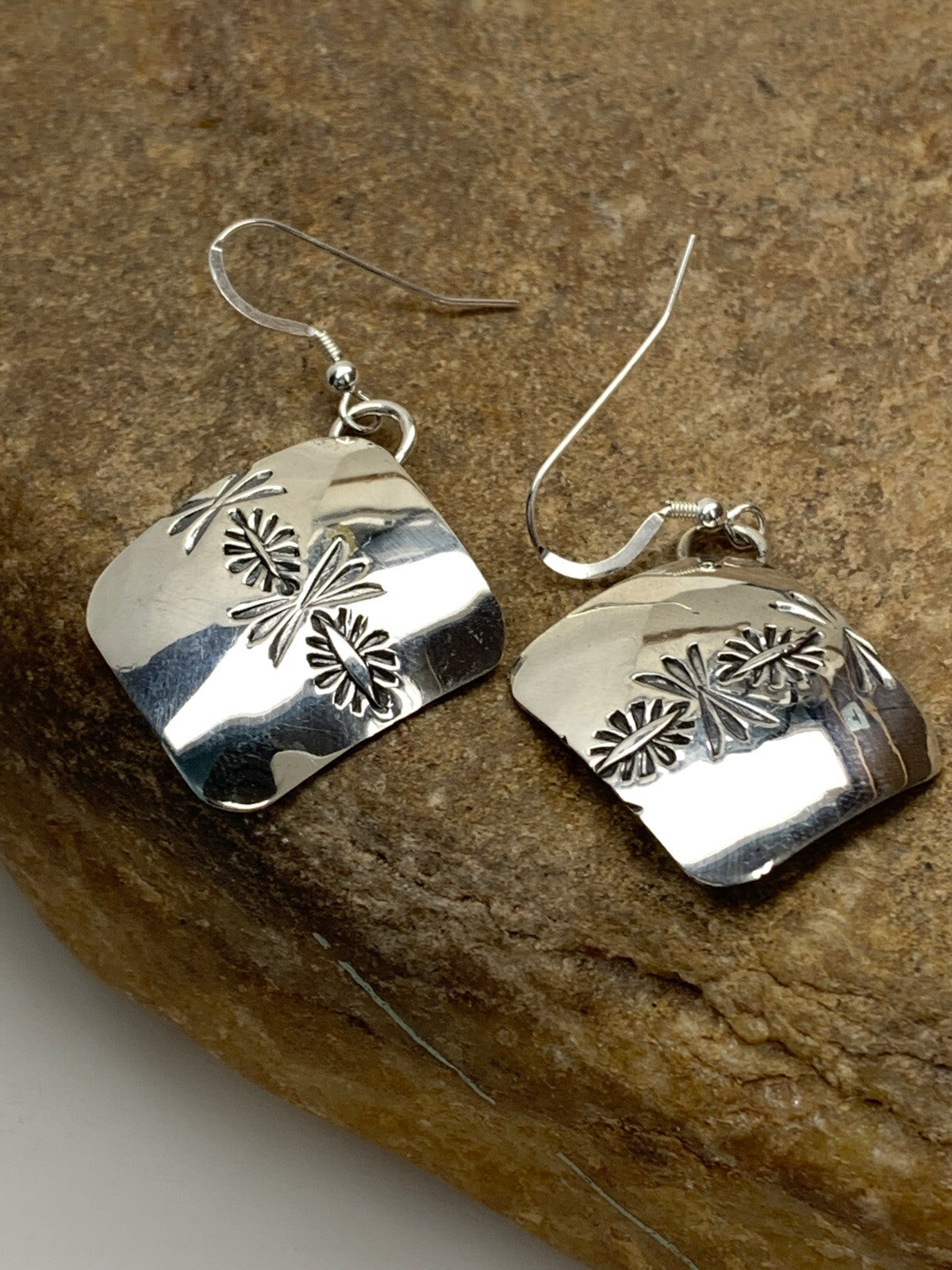 Native American Indian Navajo Stamped Sterling Silver Earrings 19756
