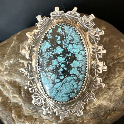 Blue Spiderweb Turquoise Navajo Sterling Silver Ring Size 5.5 19108