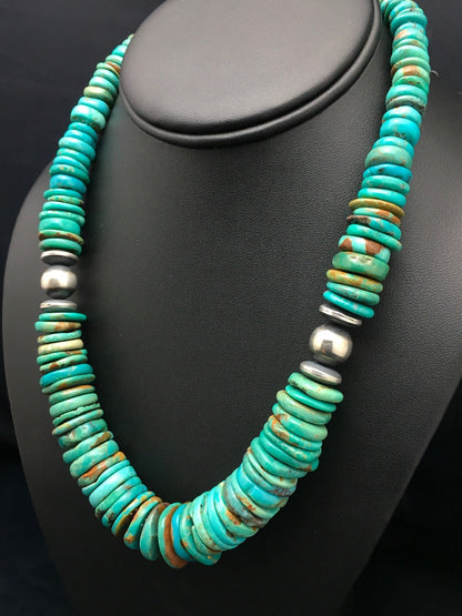 Navajo Graduated Turquoise Sterling Silver Necklace 18" 04045