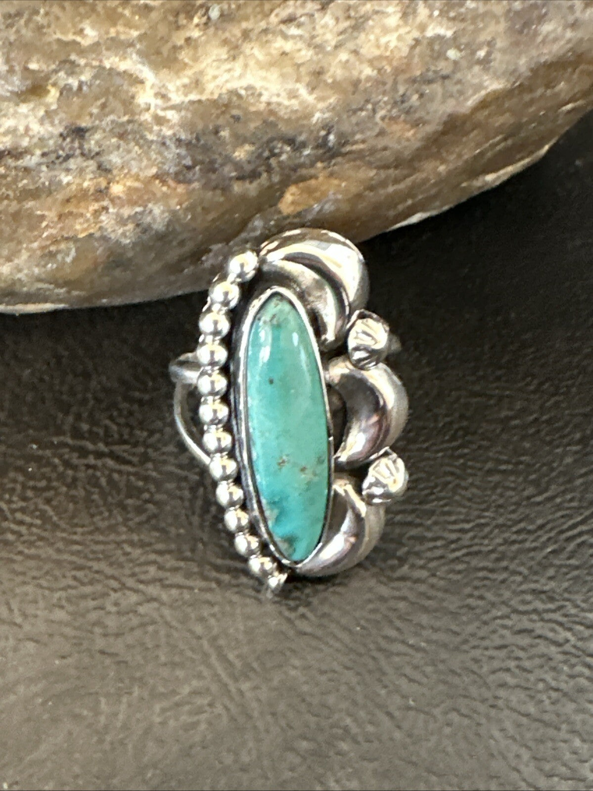 Blue Kingman Turquoise Native American Navajo Sterling Silver Ring Size 8 18633