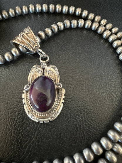 Purple Stone Pendant Navajo Pearls Sterling Silver Necklace 20” 18404