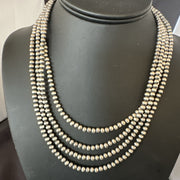 4mm 4 Strand Bib 16-19"Navajo Pearls Cone Necklace | Sterling Silver | Authentic Native American Handmade | 19397