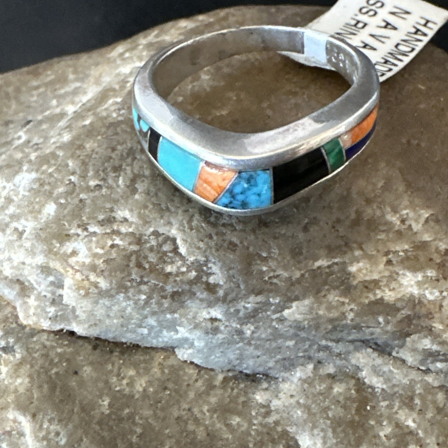 MultiColor Navajo Sterling Turquoise Spiny Oyster Inlay Ring Sz 7 18710