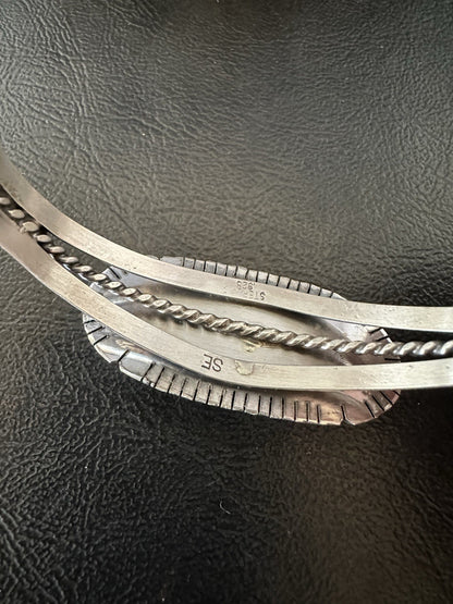 White Buffalo Turquoise Navajo Sterling Silver Cuff Bracelet 7" 19382