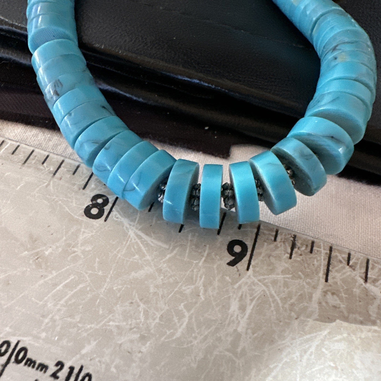 Blue Robin Egg Turquoise Heishi Stabilized Graduated Sterling 23” Necklace 19725