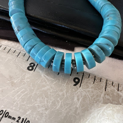 Blue Robin Egg Turquoise Heishi Stabilized Graduated Sterling 23” Necklace 19725