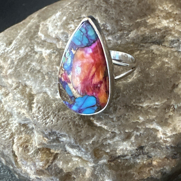 Blue Turquoise Spiny Oyster Southwestern Ring Size 7 | Sterling Silver | Authentic Native American Handmade | 18420
