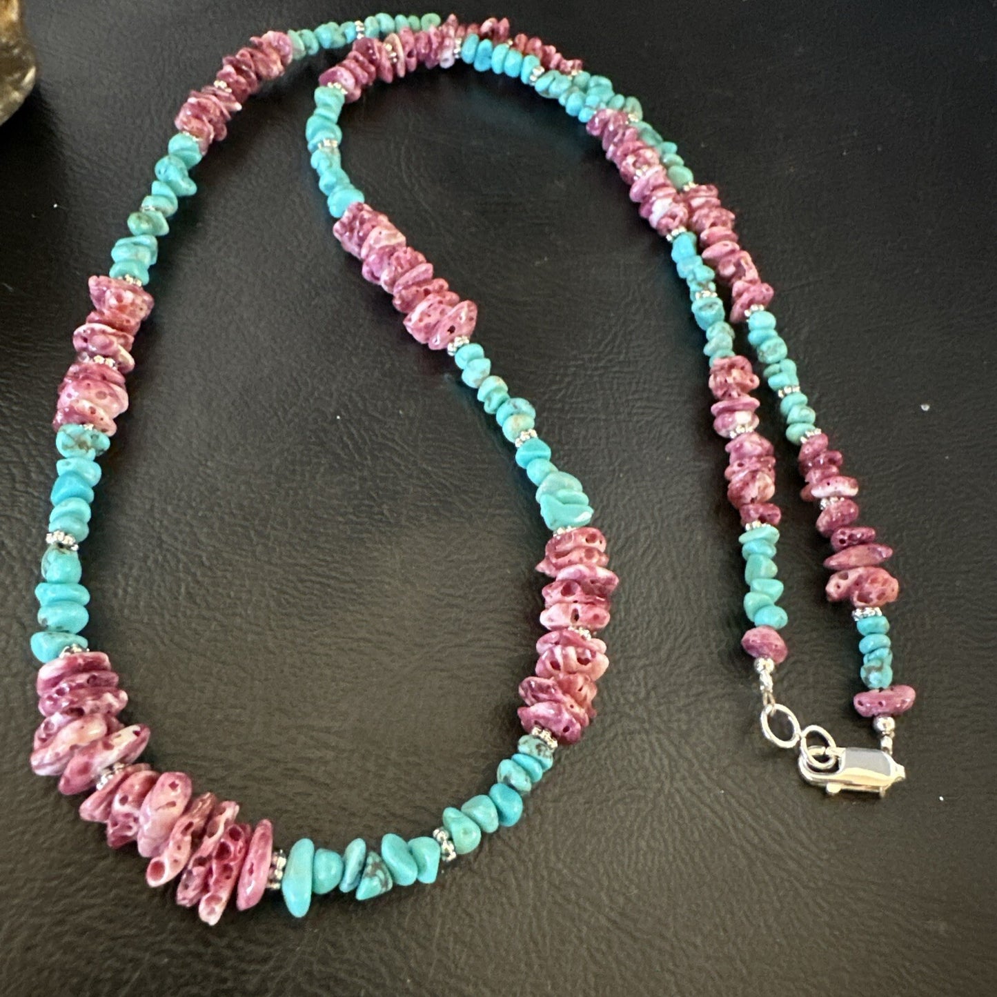 Mens  Spiny Blue Turquoise Navajo Sterling Silver Necklace 24” 18161