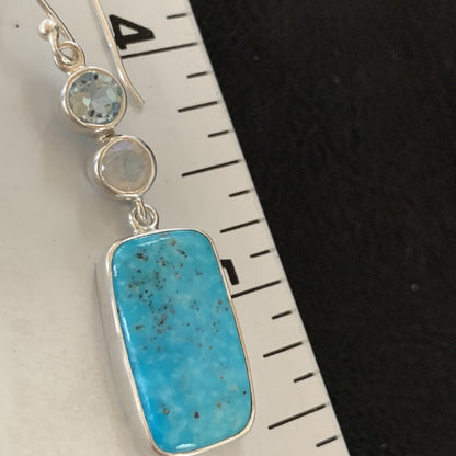 Womens Blue Kingman Turquoise Navajo Sterling Silver Earrings 12036