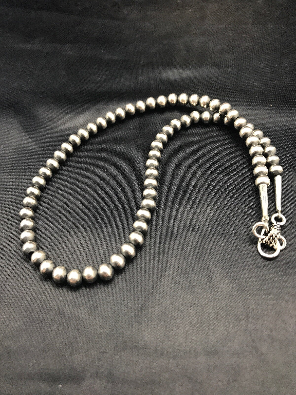 Native Children's Navajo 5 mm Sterling Silver Beads Necklace 12”