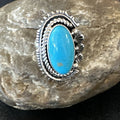 Yazzie Handmade Navajo Blue Kingman Turquoise Ring Sz 8.5 | Sterling Silver | Authentic Native American Handmade | 19627
