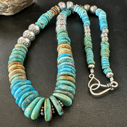 WoMens Blue Green Turquoise Navajo Sterling Silver Necklace 24” 19493