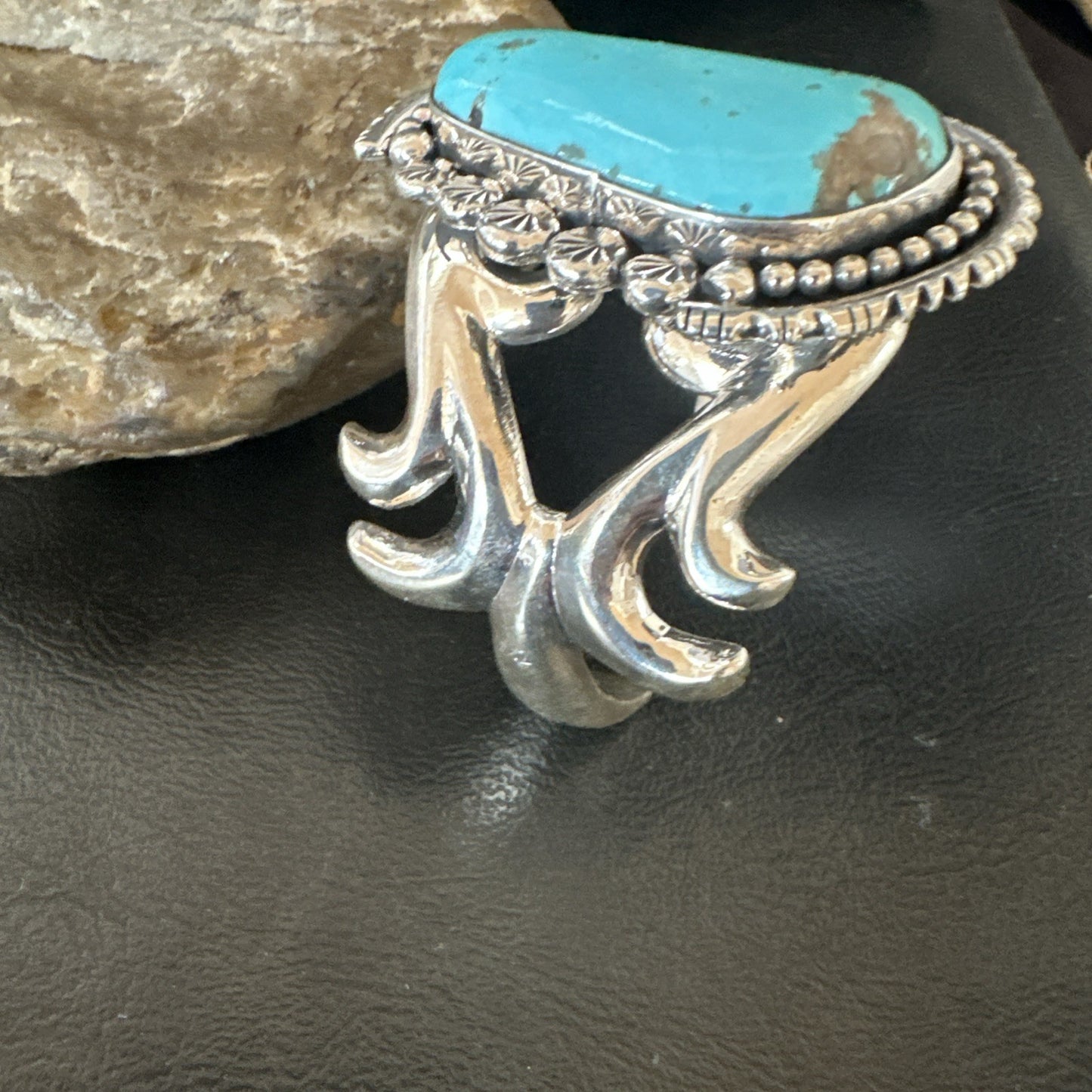 Mens Blue Kingman Turquoise Navajo Sterling Silver Cuff Bracelet 19348