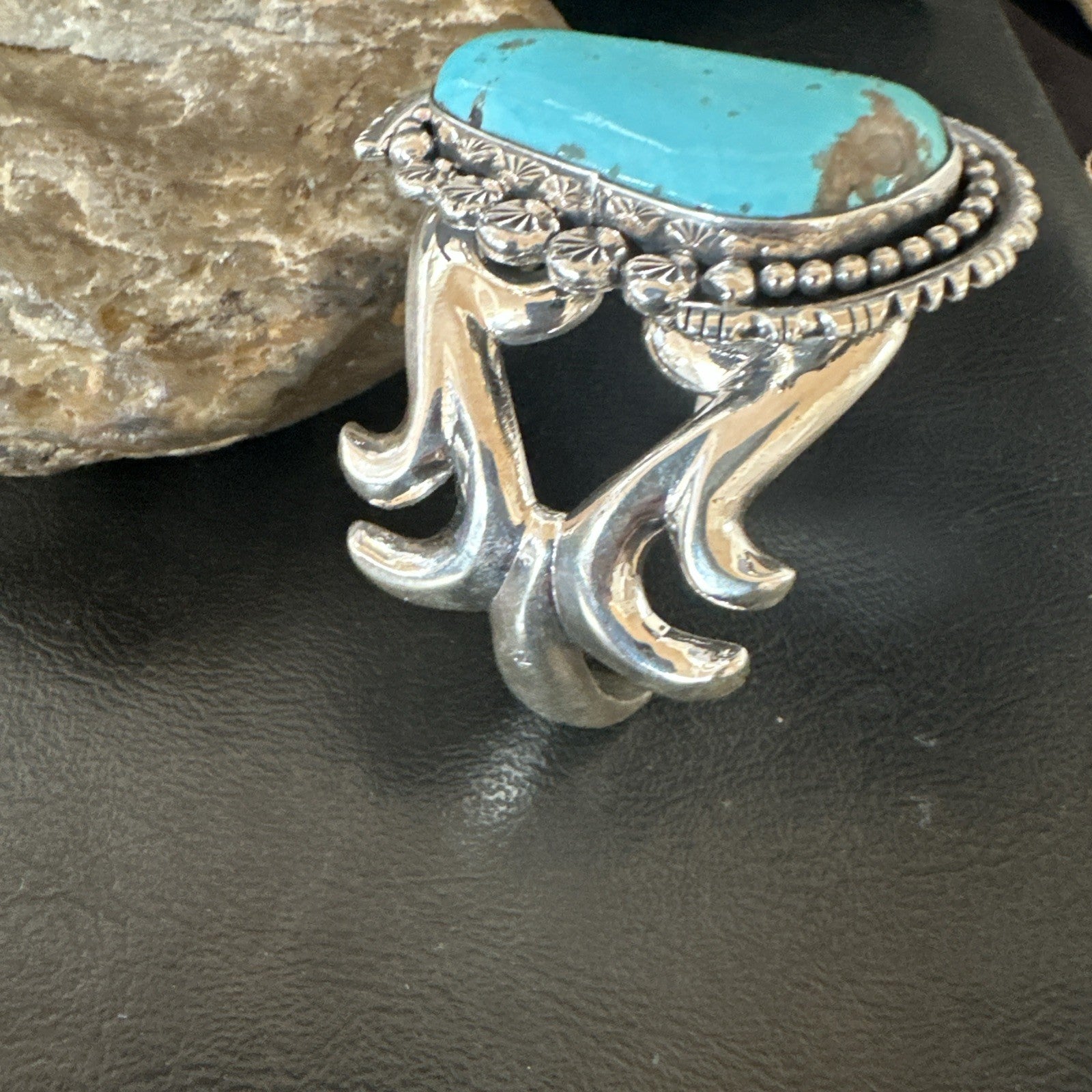 Mens Blue Kingman Turquoise Navajo Sterling Silver Cuff Bracelet 19348
