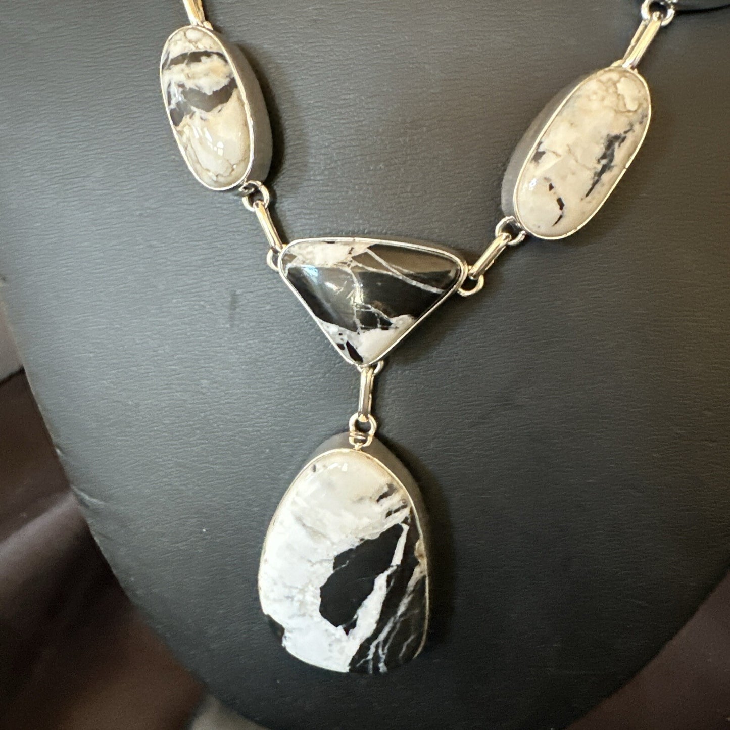 Women White Buffalo Turquoise Lariat Necklace Pendant Sterling Silver 18” 18413