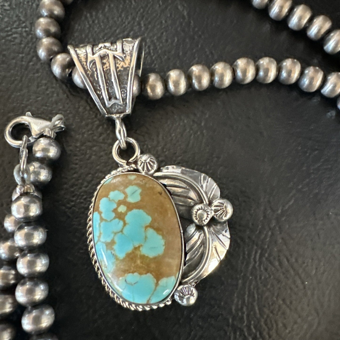 Mens Blue Turquoise#8 Pendant Navajo Sterling Silver Necklace 18086
