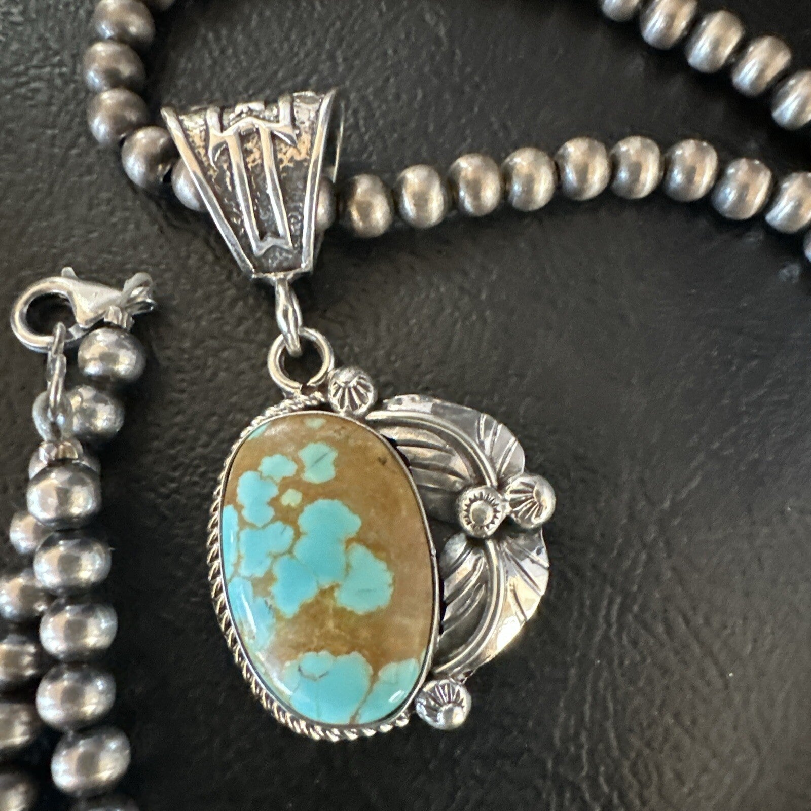 Mens Blue Turquoise#8 Pendant Navajo Sterling Silver Necklace 18086