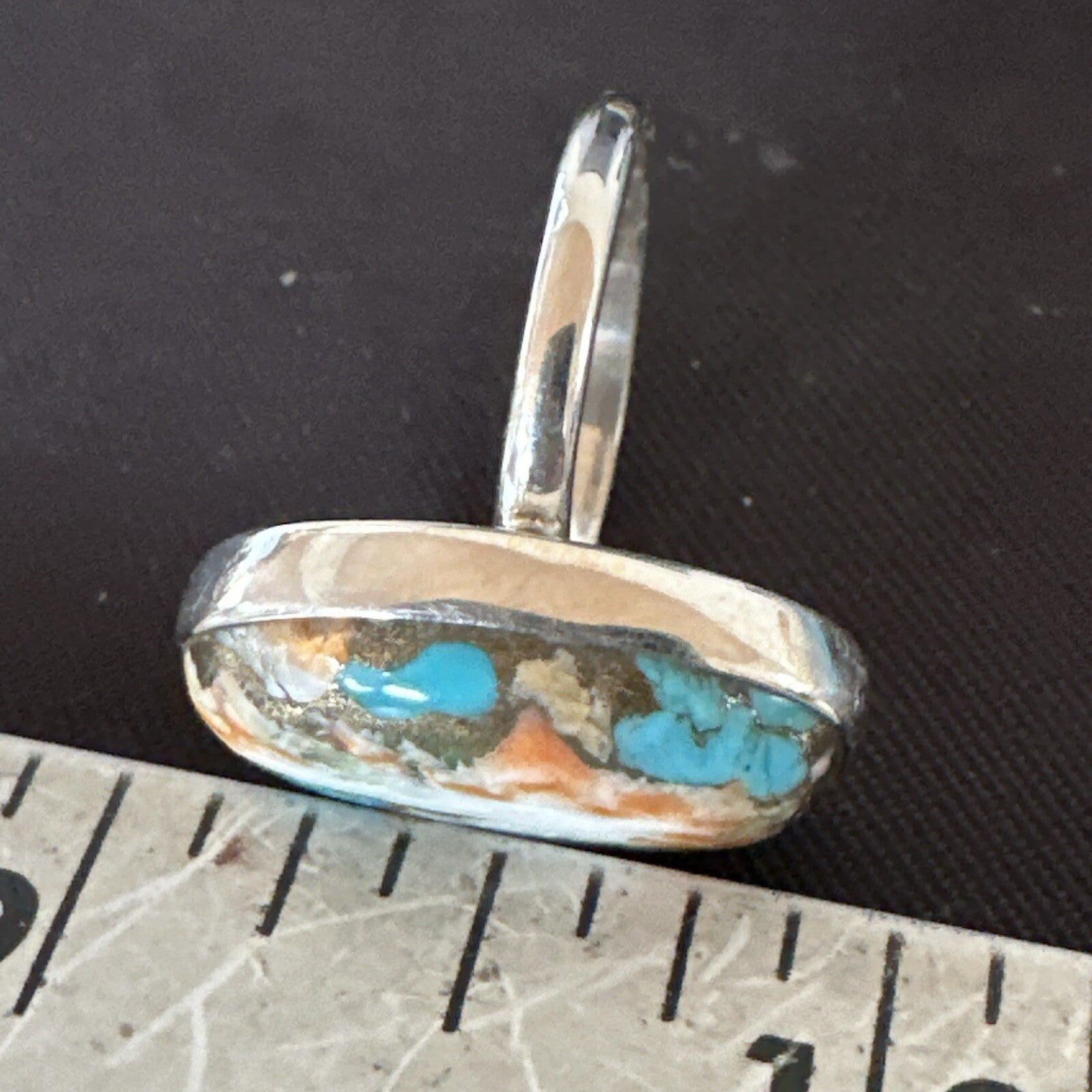 Blue Turquoise Spiny Oyster Southwestern Sterling Silver Ring Size 8 18439