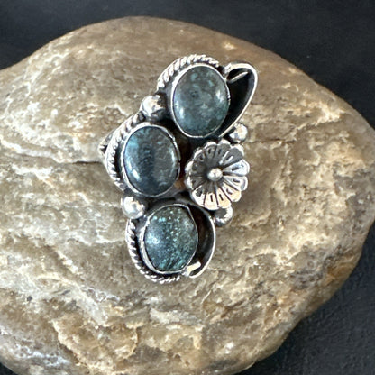 Yazzie Ring Blue Turquoise Navajo Sterling Silver Cluster Size 9.5 19241