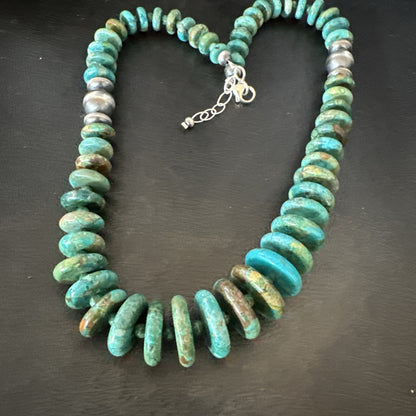 Navajo Graduated Turquoise Sterling Silver Necklace 19” 18421