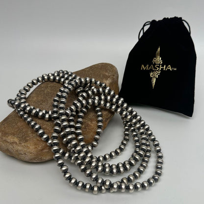 Native American 8mm Sterling Silver Navajo Pearls 51" Single Strand Necklace