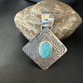 Men Women Blue Kingman Turquoise Pendant Navajo H Joe | Sterling Silver | Authentic Native American Handmade | 19520
