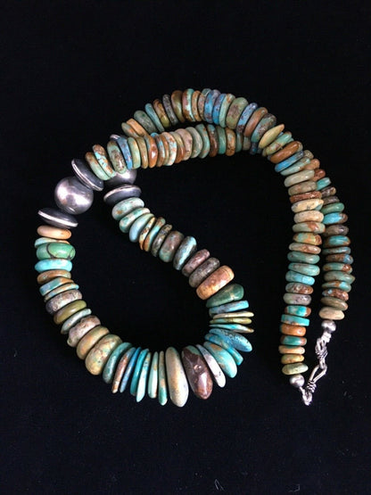 Mens Green Turquoise Graduated Navajo Sterling Silver Necklace 20" 01750