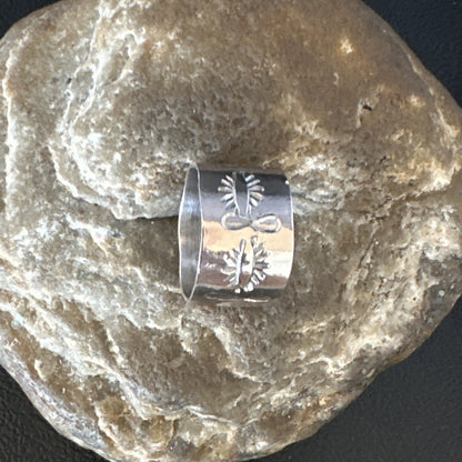Mens Wide Band Navajo Stamped Sterling Silver Ring Size 9 17162