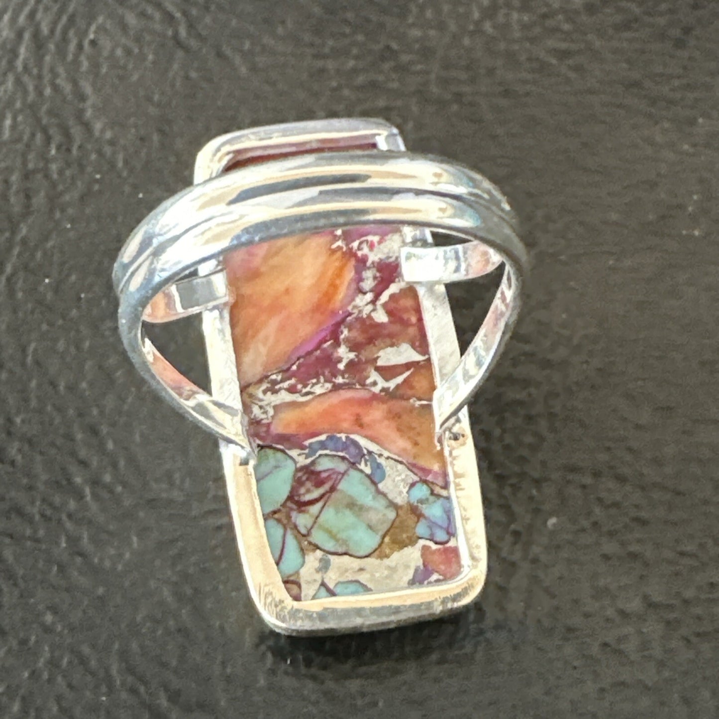 Blue Turquoise Spiny Oyster Southwestern Sterling Silver Ring Size 7 18489
