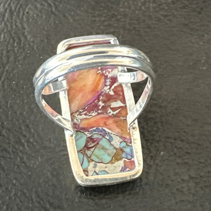 Blue Turquoise Spiny Oyster Southwestern Sterling Silver Ring Size 7 18489