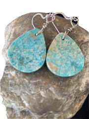 Navajo Slab Turquoise Dangle Earrings | Sterling Silver | Authentic Native American Handmade | 01357