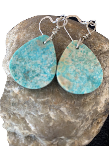 Navajo Sterling Silver Slab Turquoise Dangle Earrings 01357