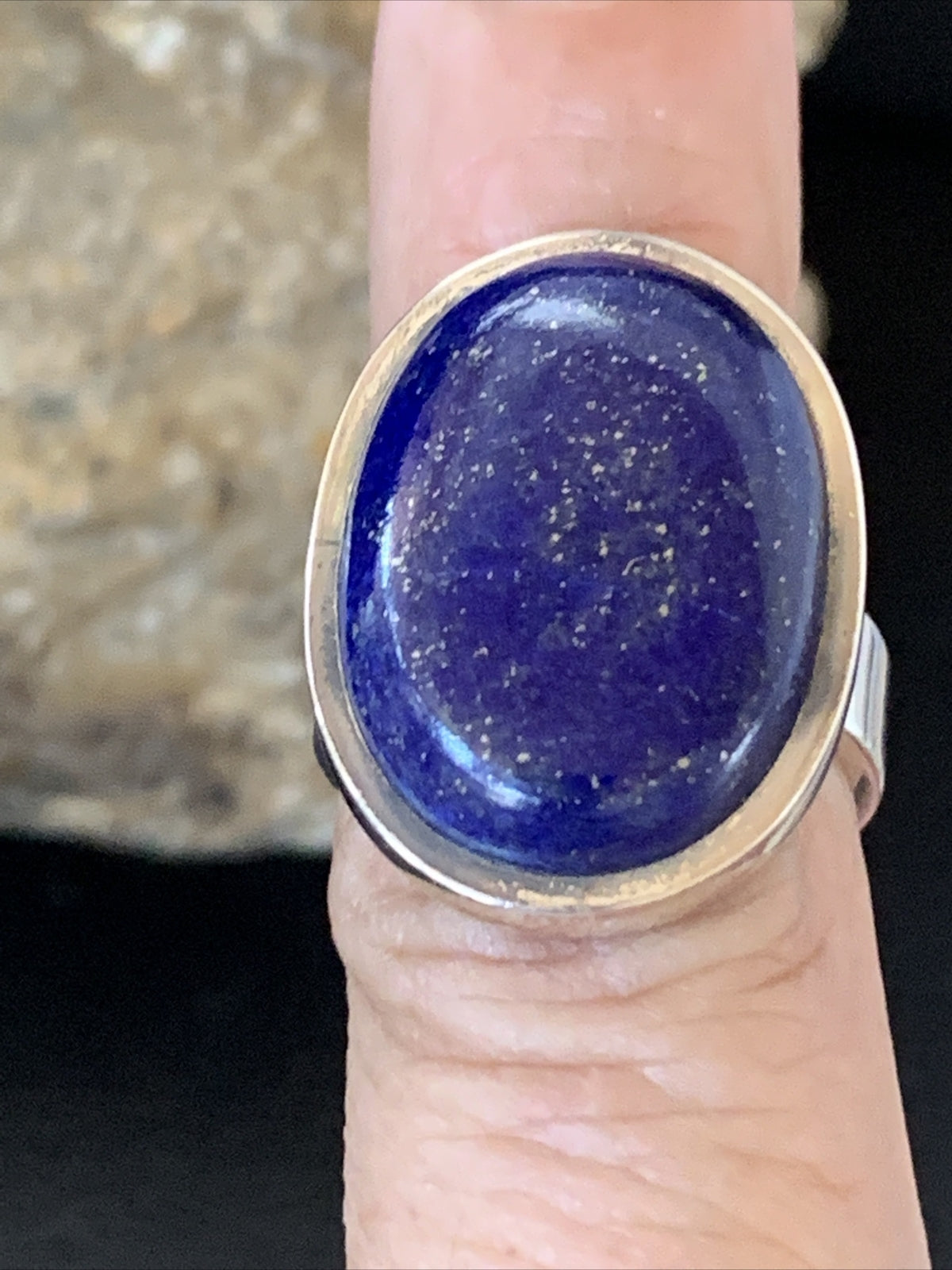 Men Blue Lapis Lazuli Navajo Sterling Silver Ring Size 7 10279