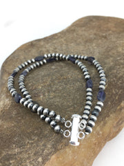Navajo Beads Labradorite Bead Bracelet 8" | Sterling Silver | Authentic Native American Handmade | 01288