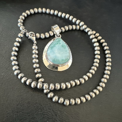 Womens Blue Larimar Pendant Navajo Sterling Silver Beads Necklace 17715