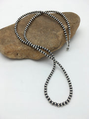 5mm Beads Navajo 30"Single Strand Necklace | Sterling Silver | Authentic Native American Handmade
