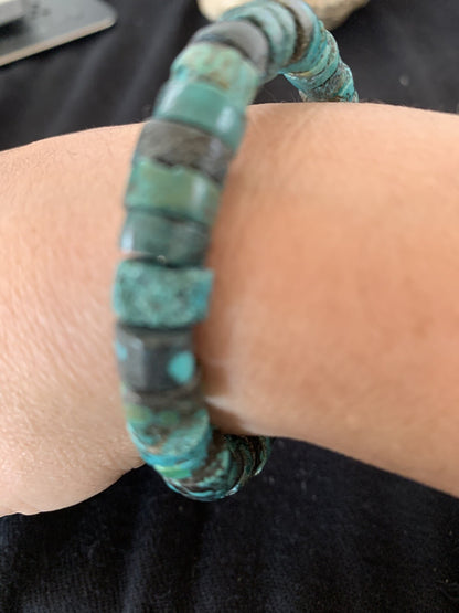 Navajo Natural Turquoise Heishi Bracelet Stainless Steel Memory Wire 17609
