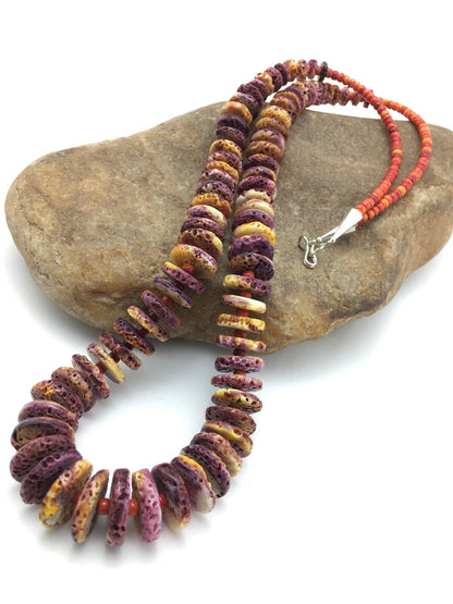 USA Mens Purple Spiny Oyster Bead Navajo Sterling Silver Necklace 28" 4256