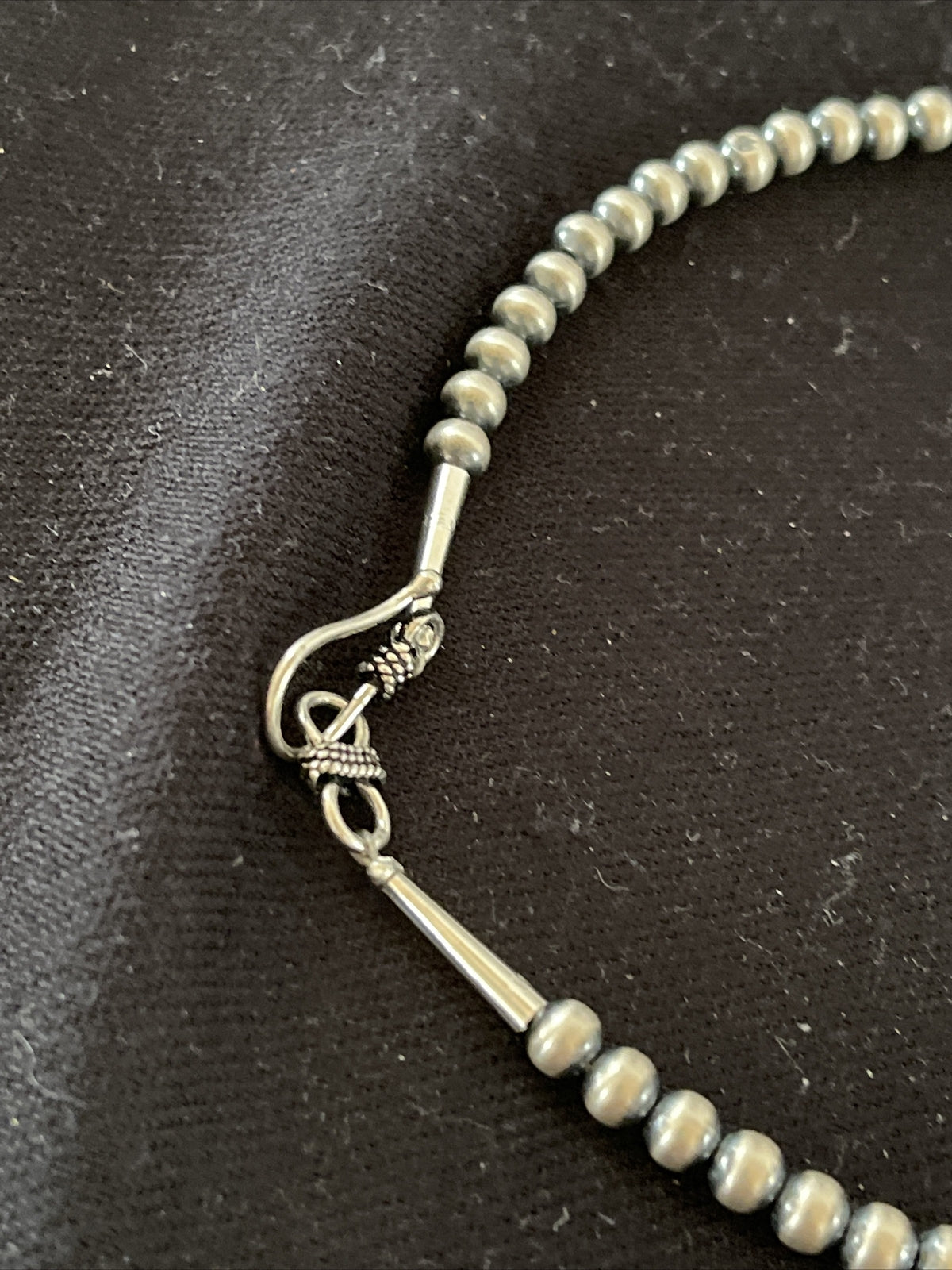 Native American 5mm Sterling Silver Beads Navajo 21" Hook & Eye Cone Necklace