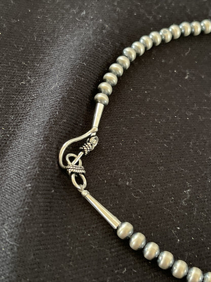 Native American 5mm Sterling Silver Beads Navajo 21" Hook & Eye Cone Necklace