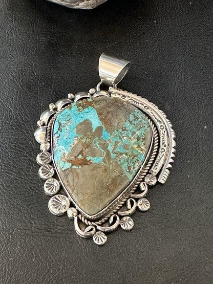 XXL Men Women Blue Turquoise Sterling Silver Pendant Navajo 19529