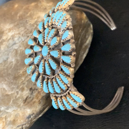Old Pawn Zuni Sterling Silver Handmade Blue Turquoise Cuff Bracelet 12695