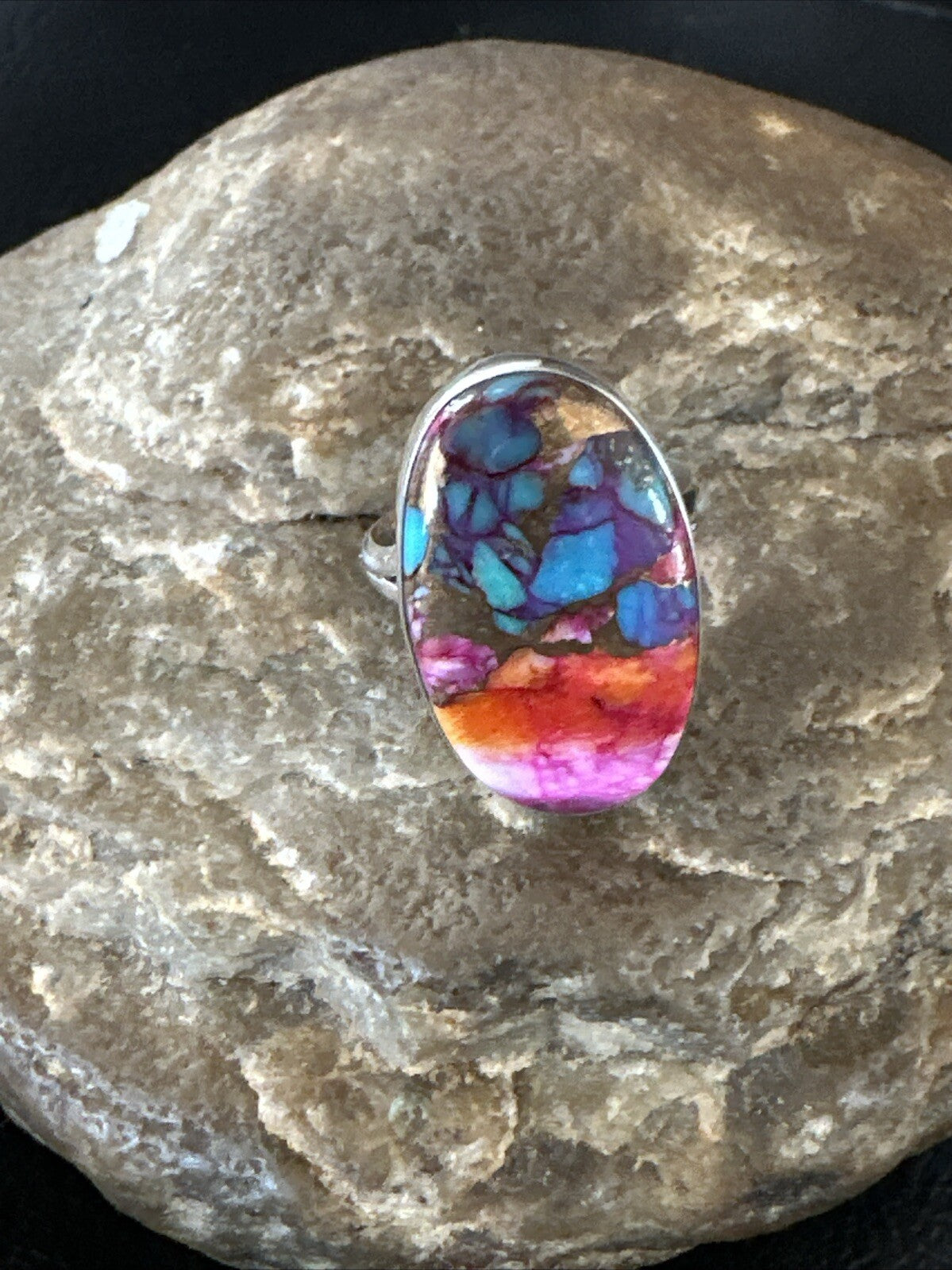 Blue Turquoise Purple Spiny Oyster Navajo Sterling Silver Ring Size 6 18204