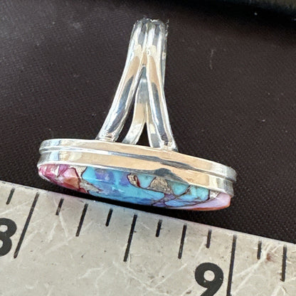 Blue Turquoise Spiny Oyster Southwestern Sterling Silver Ring Size 7 18496
