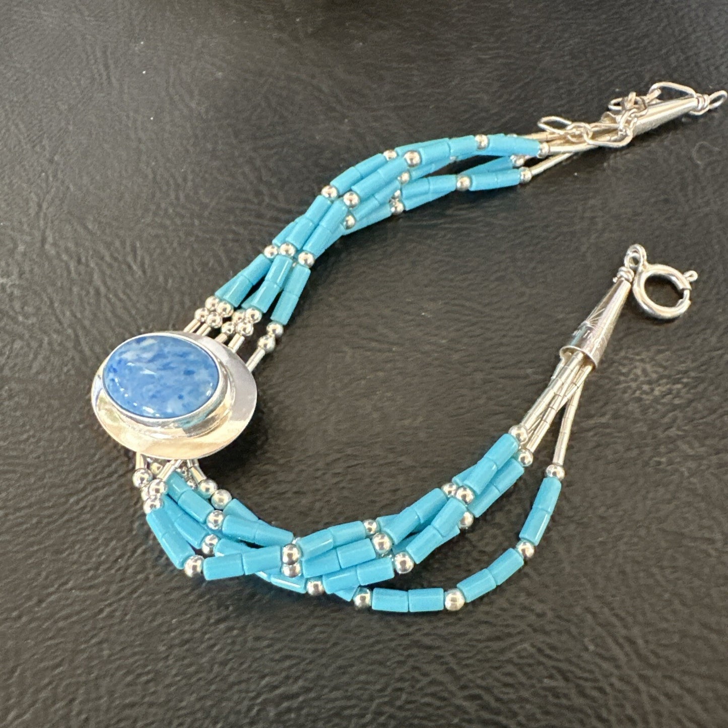 Blue Turquoise Lapis Heishi 5S Pendant Liquid Sterling Silver Bracelet 8" 17753